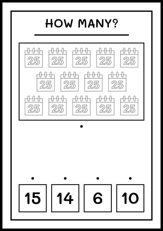 cuanto calendario navideño, juego para niños. ilustración vectorial, hoja de cálculo imprimible vector