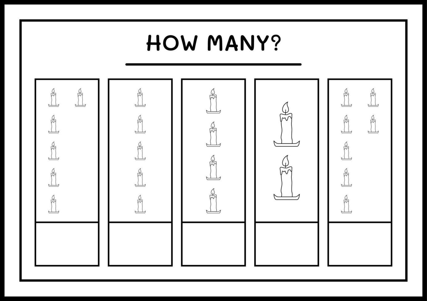 How many Candle, game for children. Vector illustration, printable worksheet