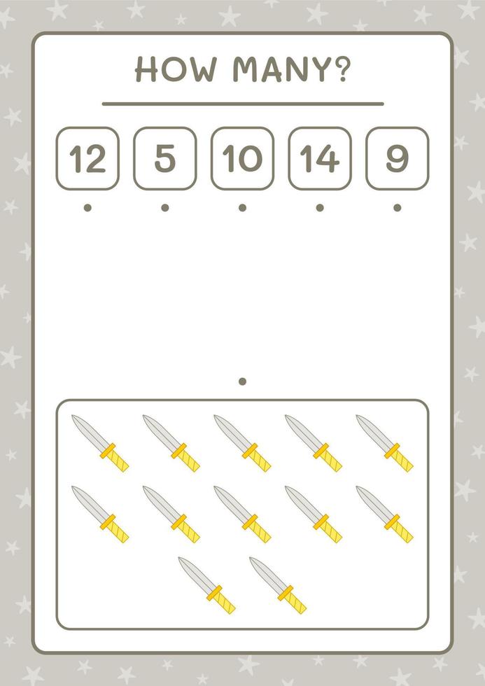 How many Sword, game for children. Vector illustration, printable worksheet