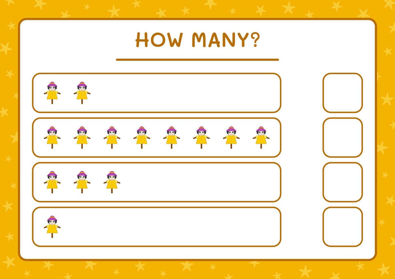 How many Scarecrow, game for children. Vector illustration, printable worksheet