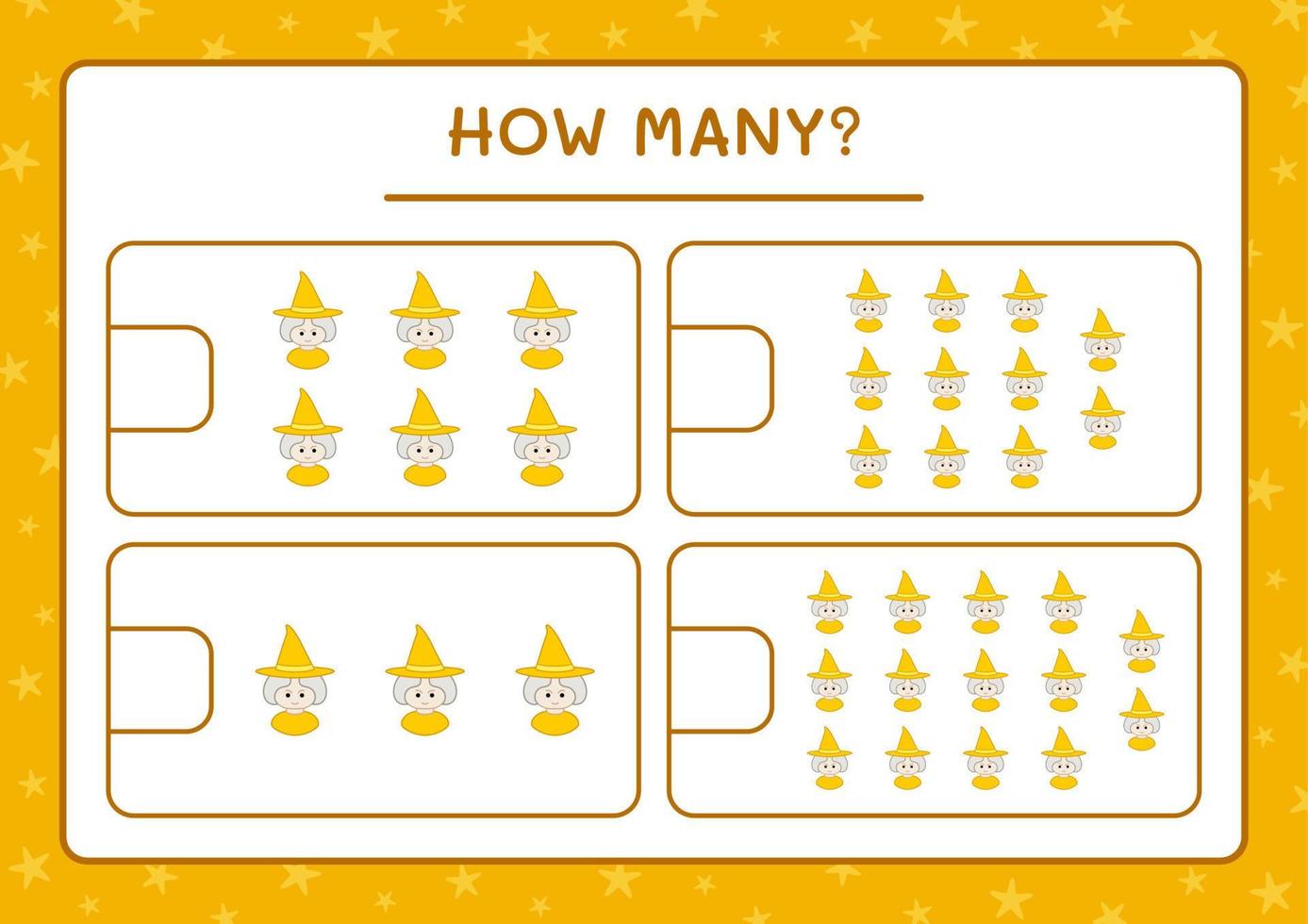 How many Witch, game for children. Vector illustration, printable worksheet