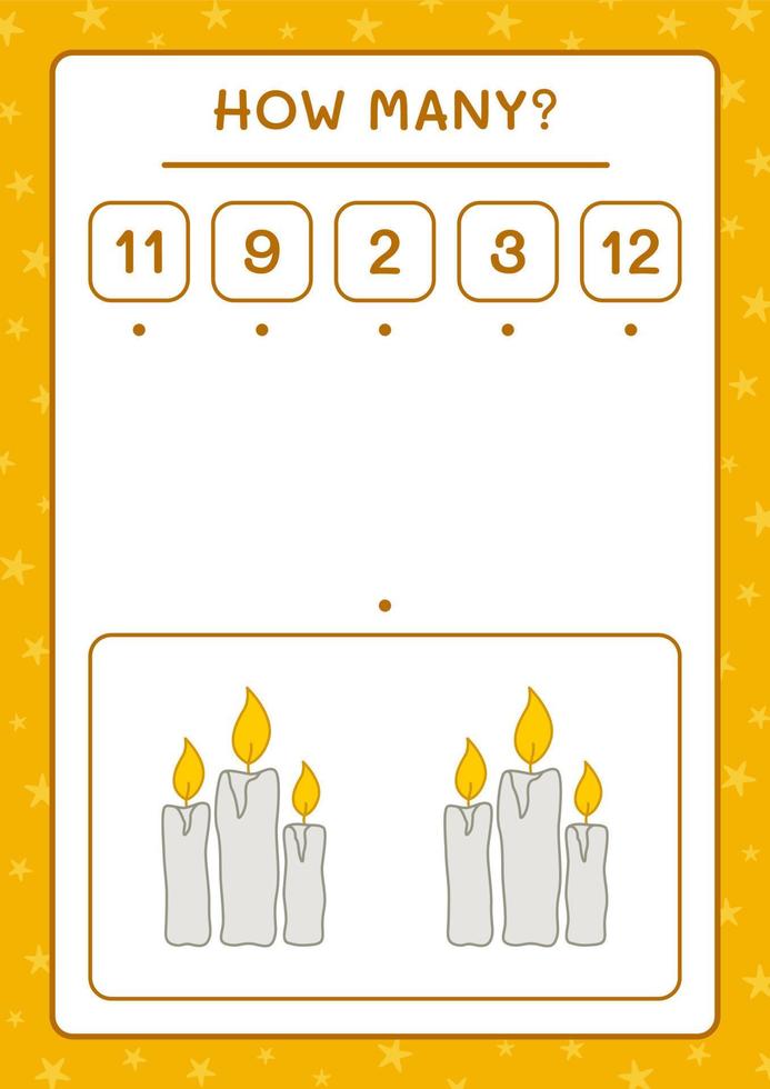 How many Candle, game for children. Vector illustration, printable worksheet