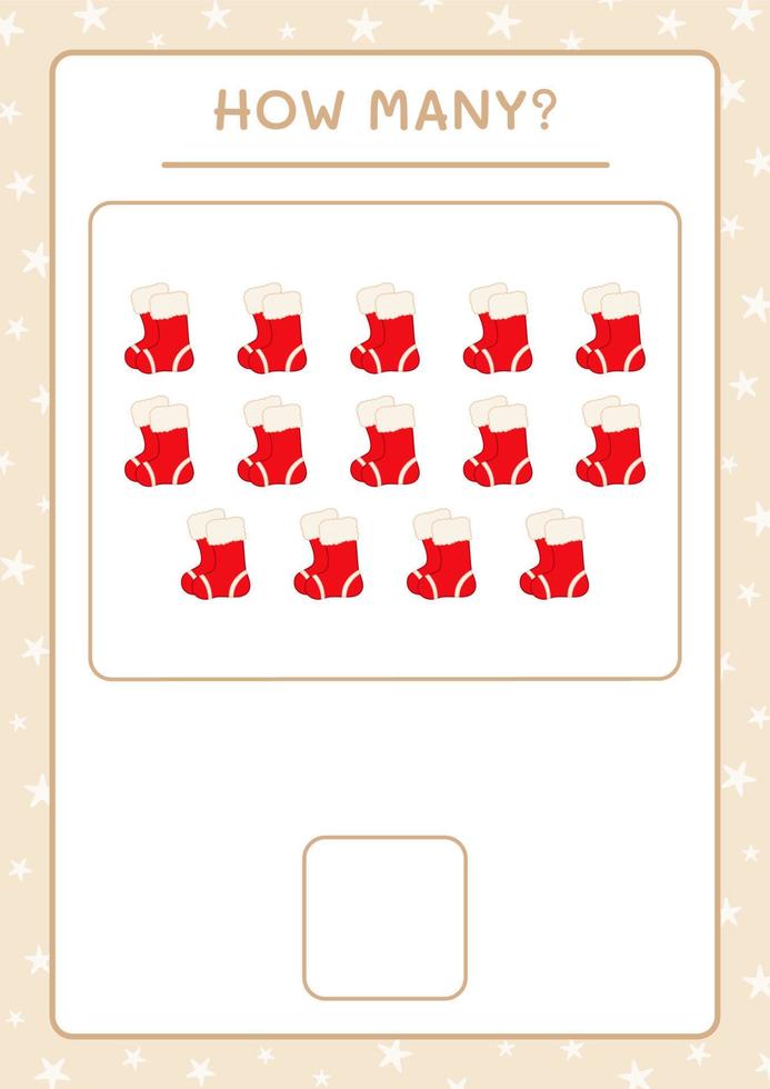 How many christmas sock, game for children. Vector illustration, printable worksheet