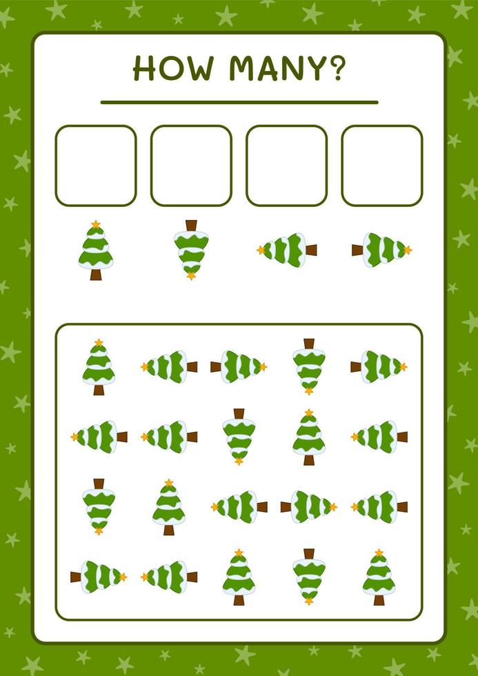 cuantos arboles de navidad, juego para niños. ilustración vectorial, hoja de cálculo imprimible vector