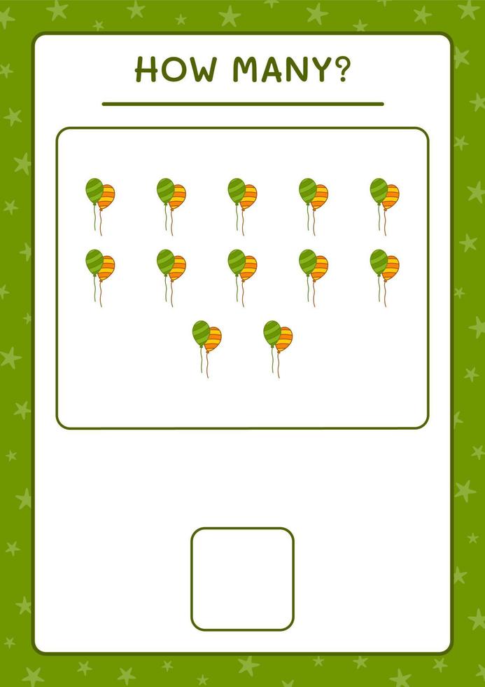 How many Balloon, game for children. Vector illustration, printable worksheet