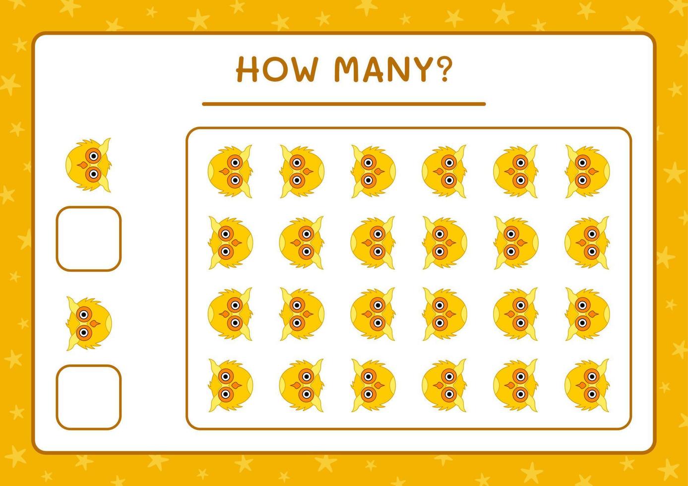 How many Owl, game for children. Vector illustration, printable worksheet