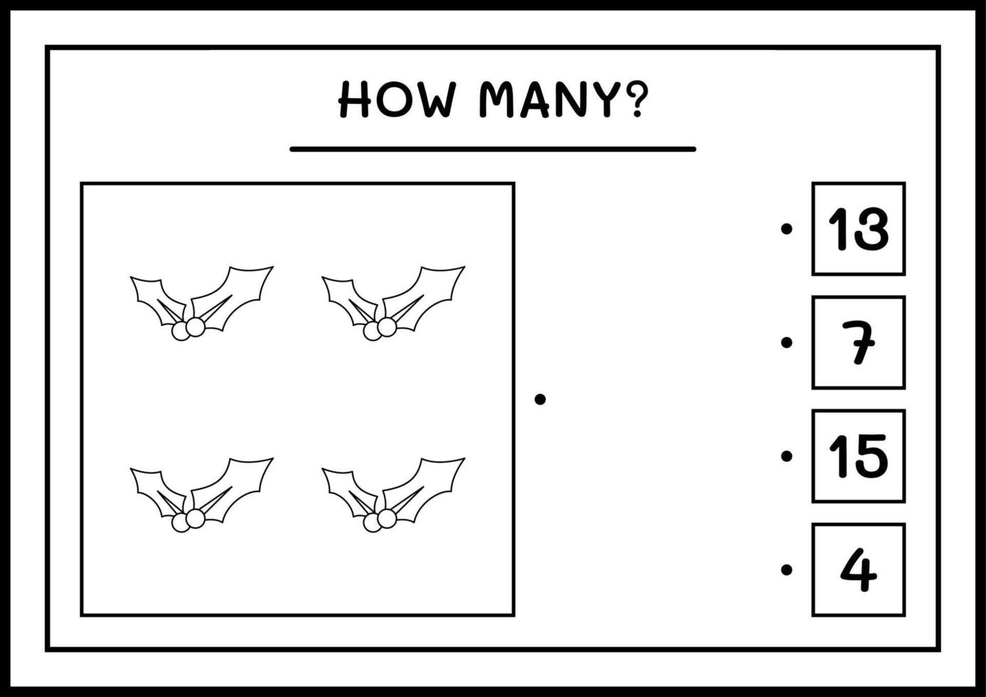 How many holly berry, game for children. Vector illustration, printable worksheet