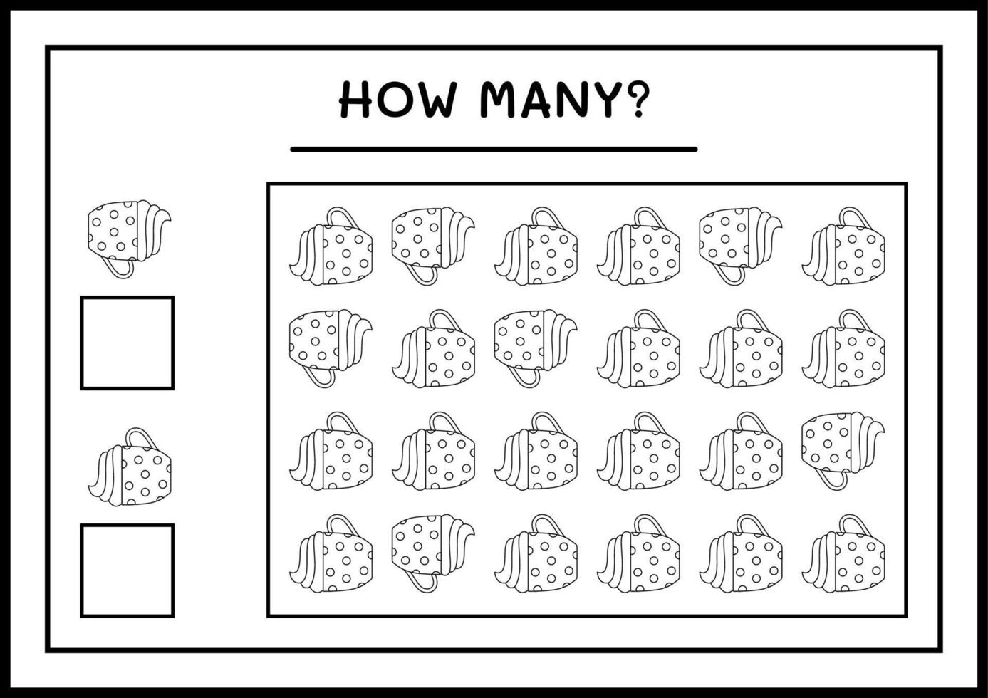 How many christmas mug, game for children. Vector illustration, printable worksheet