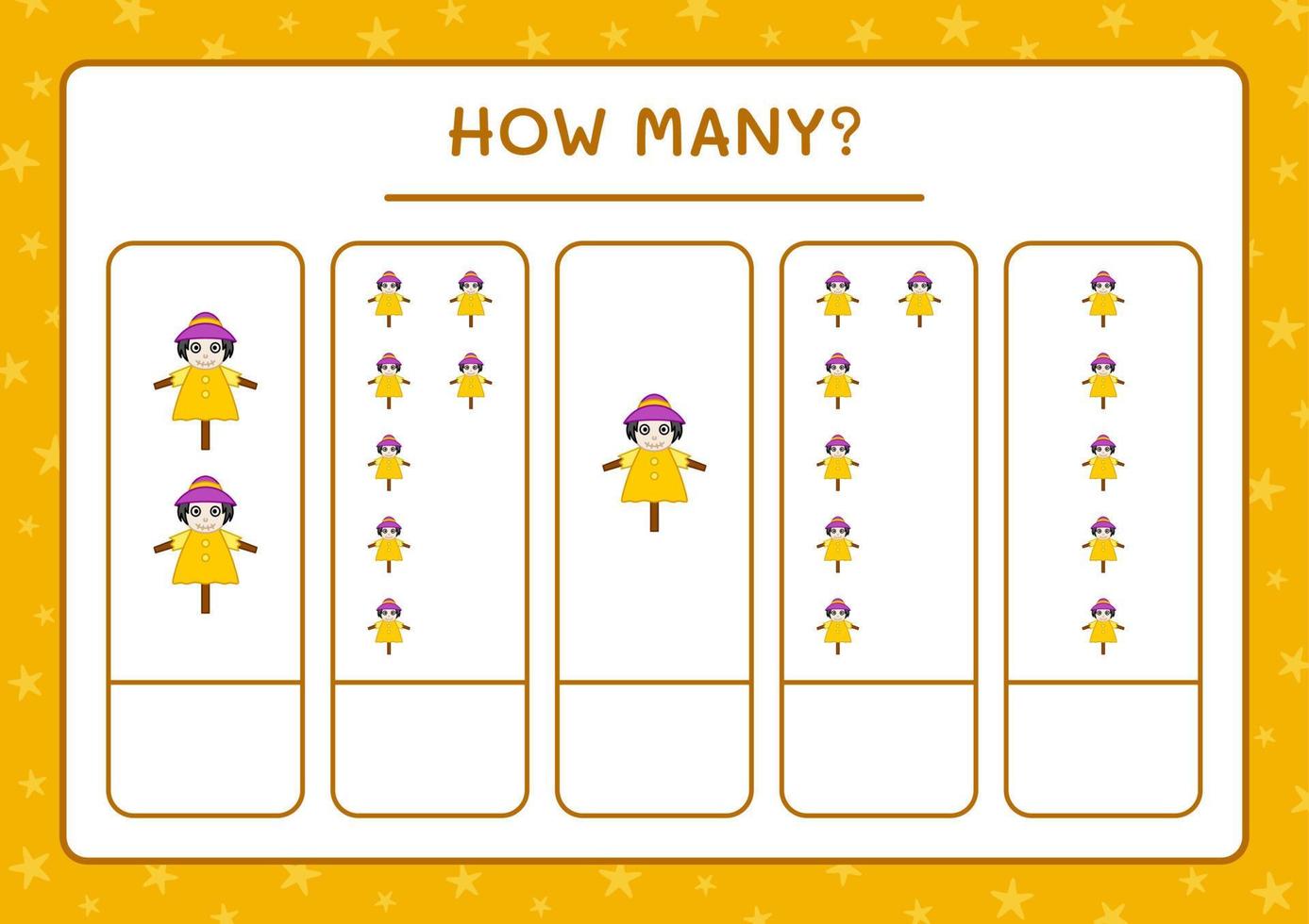 How many Scarecrow, game for children. Vector illustration, printable worksheet