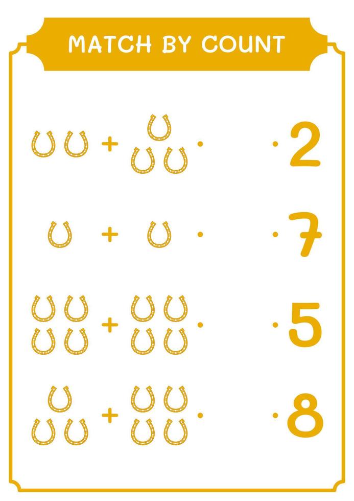 Match by count of Horseshoe, game for children. Vector illustration, printable worksheet