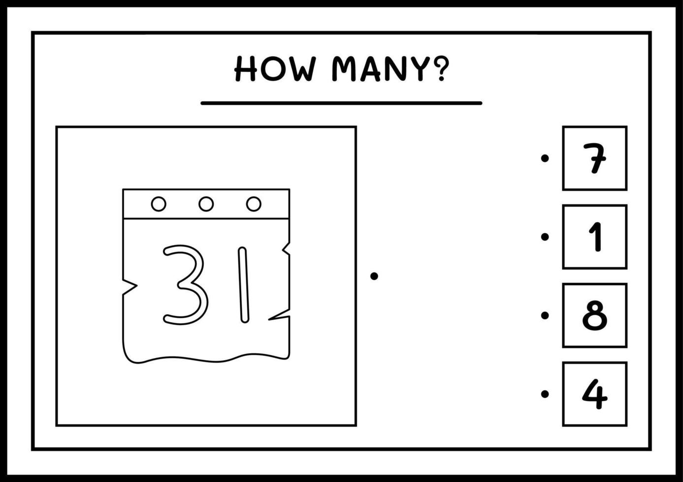 How many Calendar, game for children. Vector illustration, printable