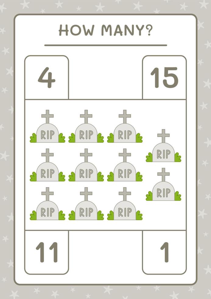 How many Tombstone, game for children. Vector illustration, printable worksheet