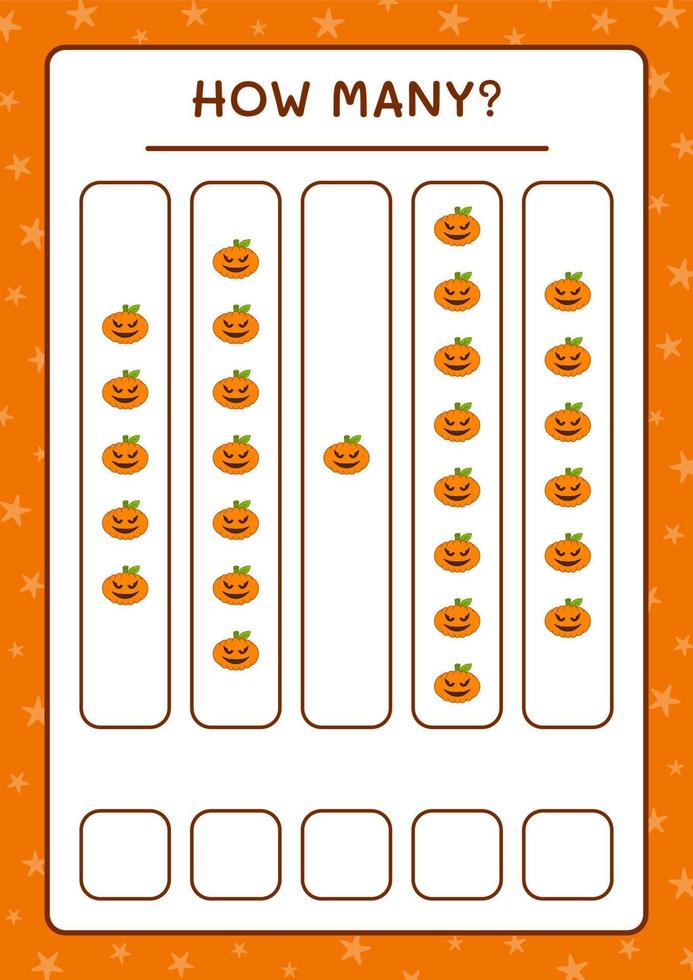 How many Pumpkin, game for children. Vector illustration, printable worksheet
