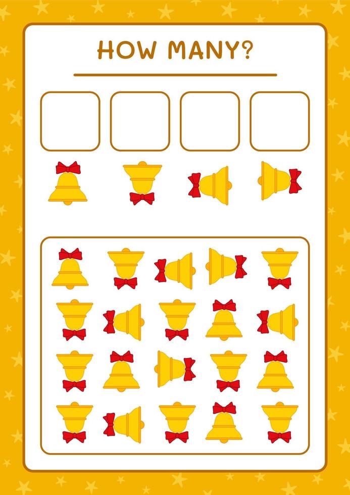 How many christmas bell, game for children. Vector illustration, printable worksheet