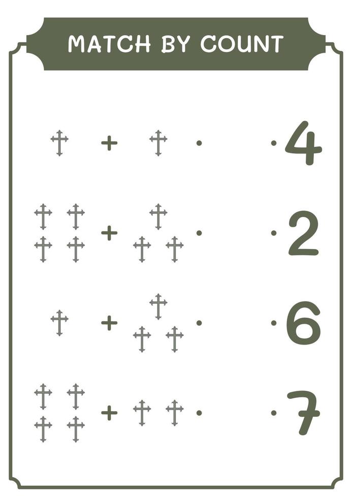 Match by count of Christian cross, game for children. Vector illustration, printable worksheet