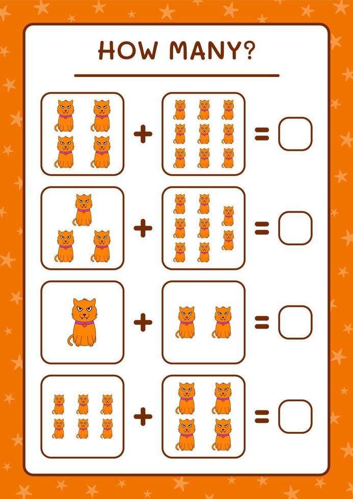 How many Cat, game for children. Vector illustration, printable worksheet