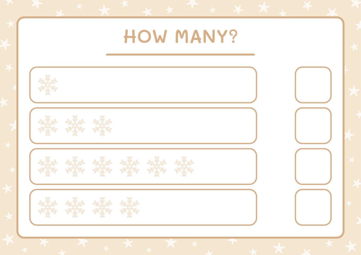 How many snowflake, game for children. Vector illustration, printable worksheet