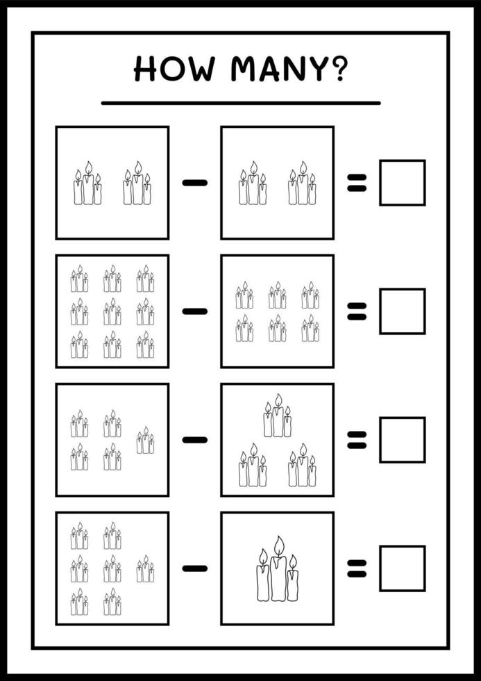 How many Candle, game for children. Vector illustration, printable worksheet