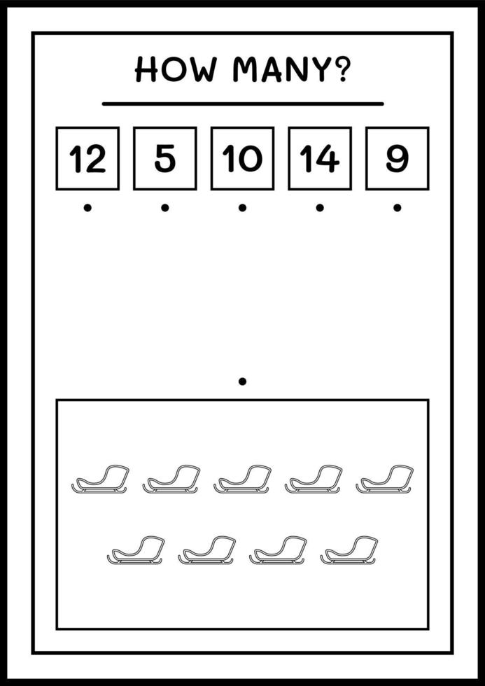 cuantos trineos de santa claus, juego para niños. ilustración vectorial, hoja de cálculo imprimible vector