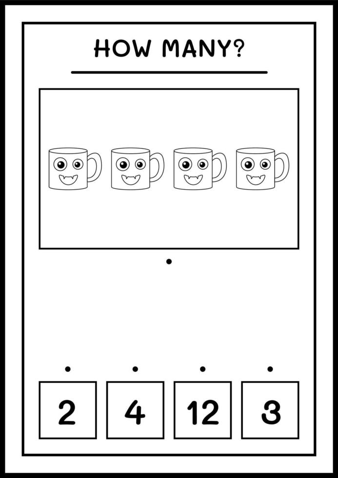 How many Mug, game for children. Vector illustration, printable worksheet