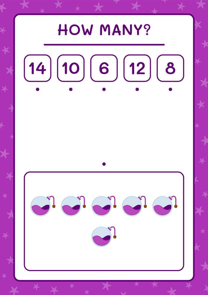 How many Potion Bottle, game for children. Vector illustration, printable worksheet