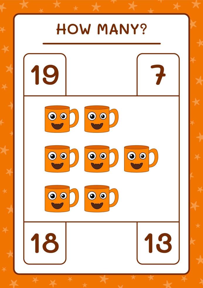 How many Mug, game for children. Vector illustration, printable worksheet