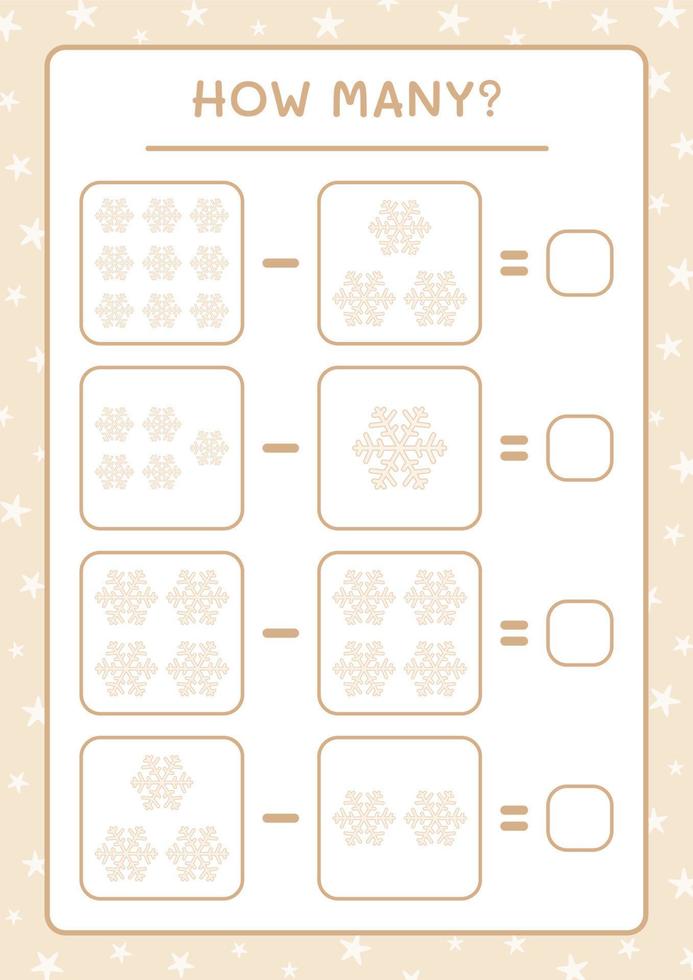 cuantos copos de nieve, juego para niños. ilustración vectorial, hoja de cálculo imprimible vector