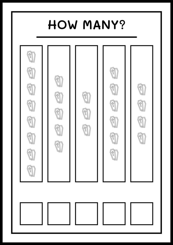 How many Coffin, game for children. Vector illustration, printable worksheet