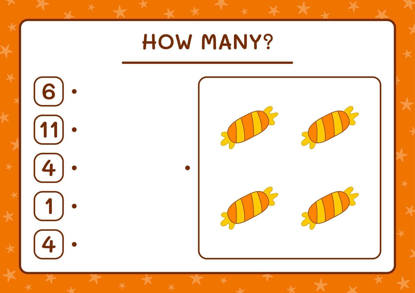 How many Candy, game for children. Vector illustration, printable