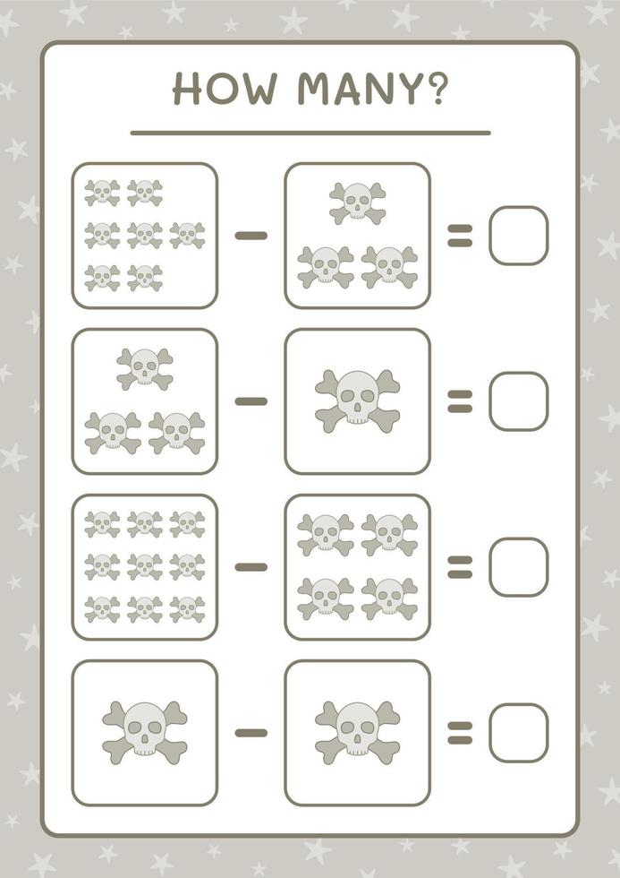 How many Skull, game for children. Vector illustration, printable worksheet