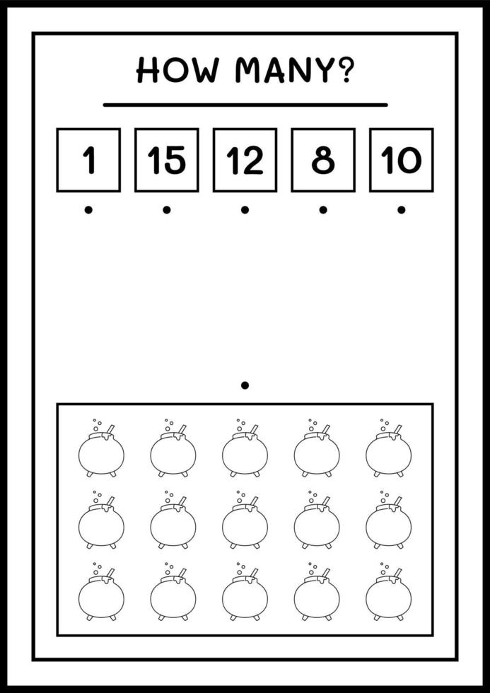 How many Cauldron, game for children. Vector illustration, printable worksheet