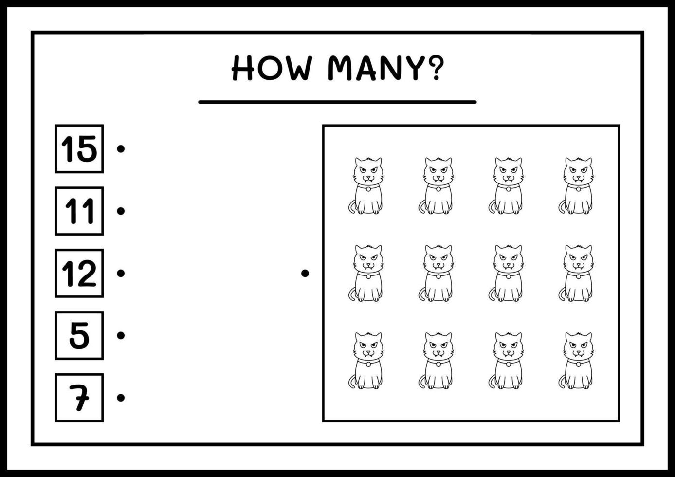 How many Cat, game for children. Vector illustration, printable worksheet