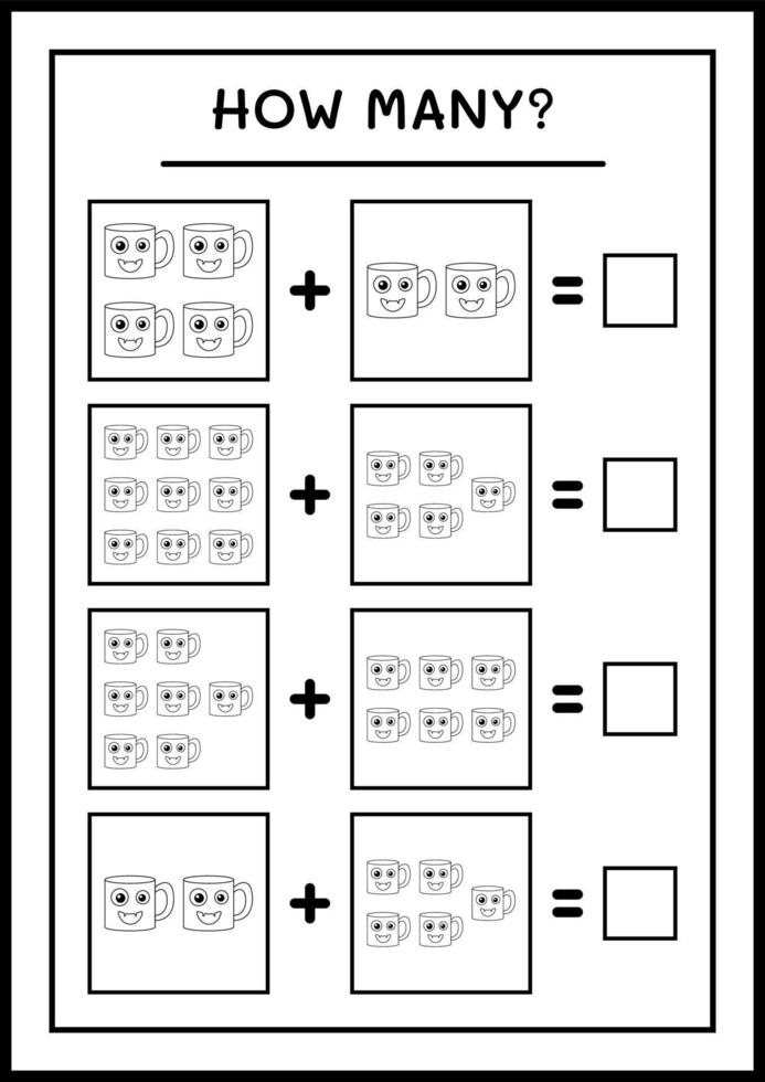 How many Mug, game for children. Vector illustration, printable