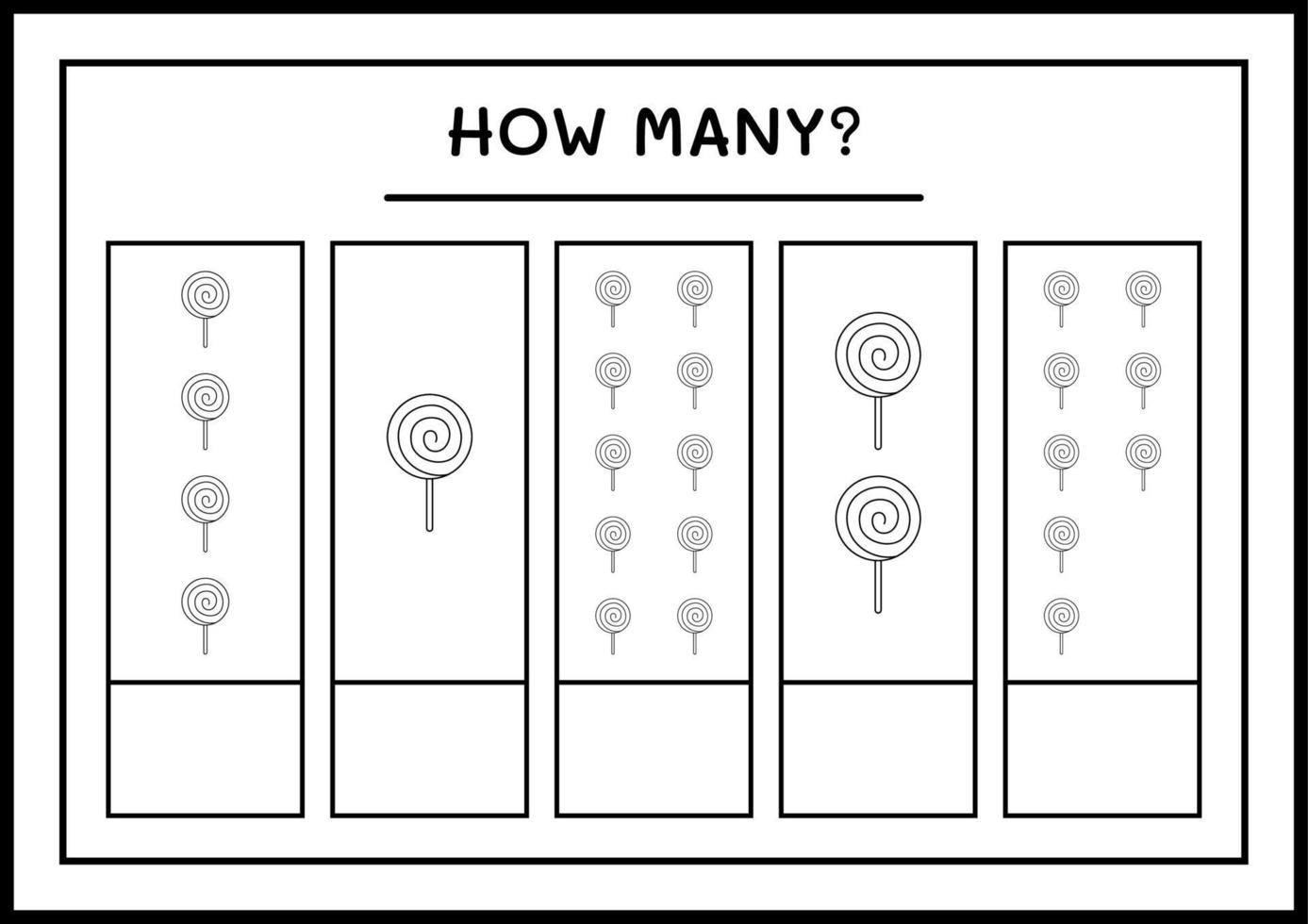 How many Lollipop, game for children. Vector illustration, printable worksheet