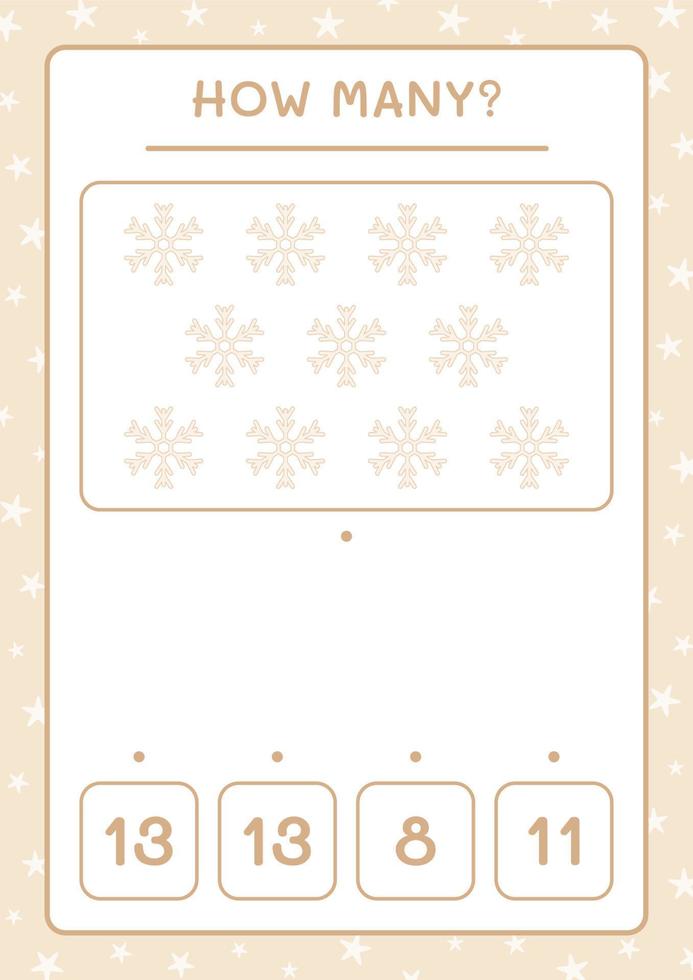 How many snowflake, game for children. Vector illustration, printable worksheet