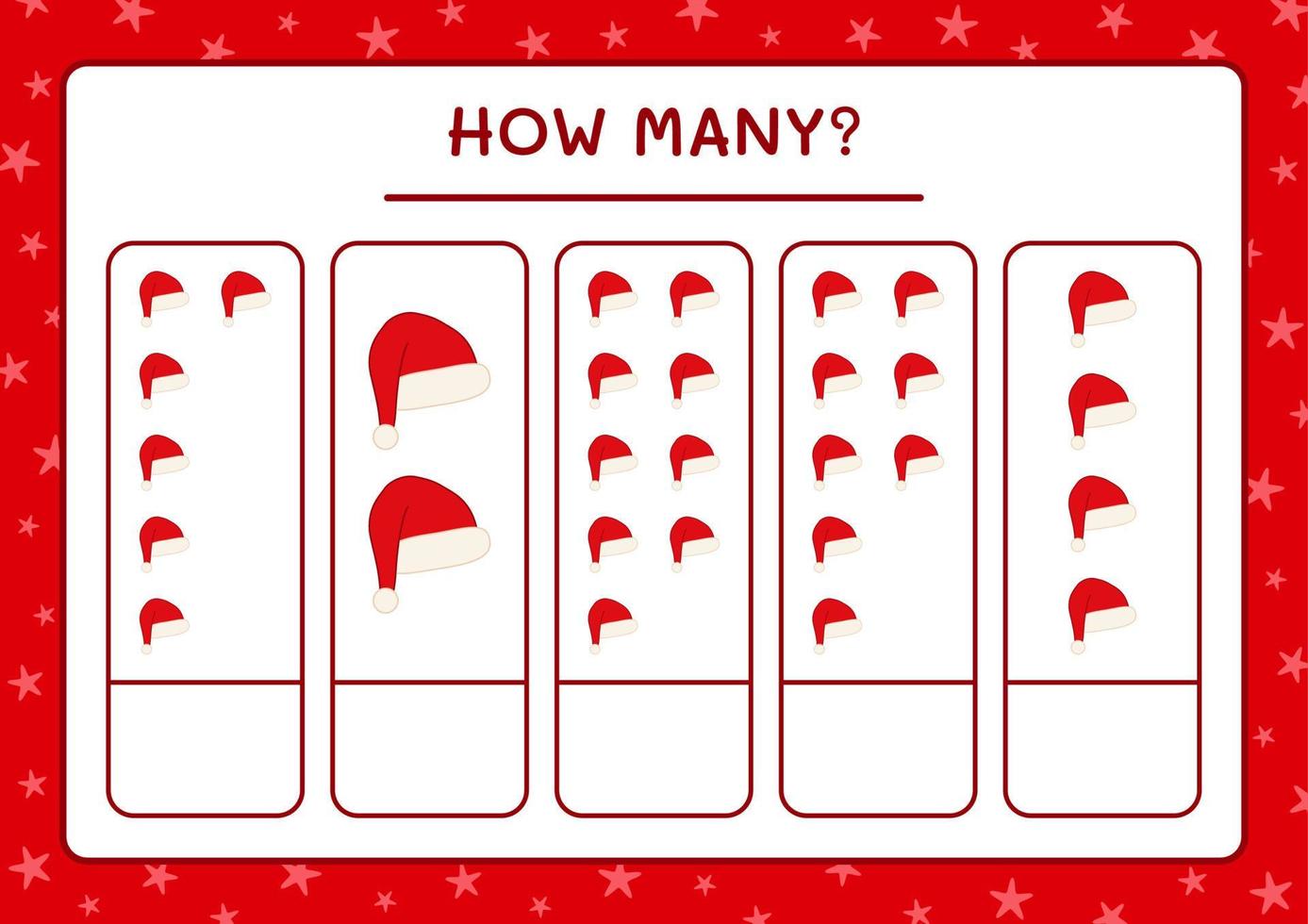 How many santa claus hat, game for children. Vector illustration, printable worksheet