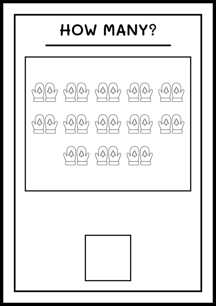 cuantas manoplas de invierno, juego para niños. ilustración vectorial, hoja de cálculo imprimible vector