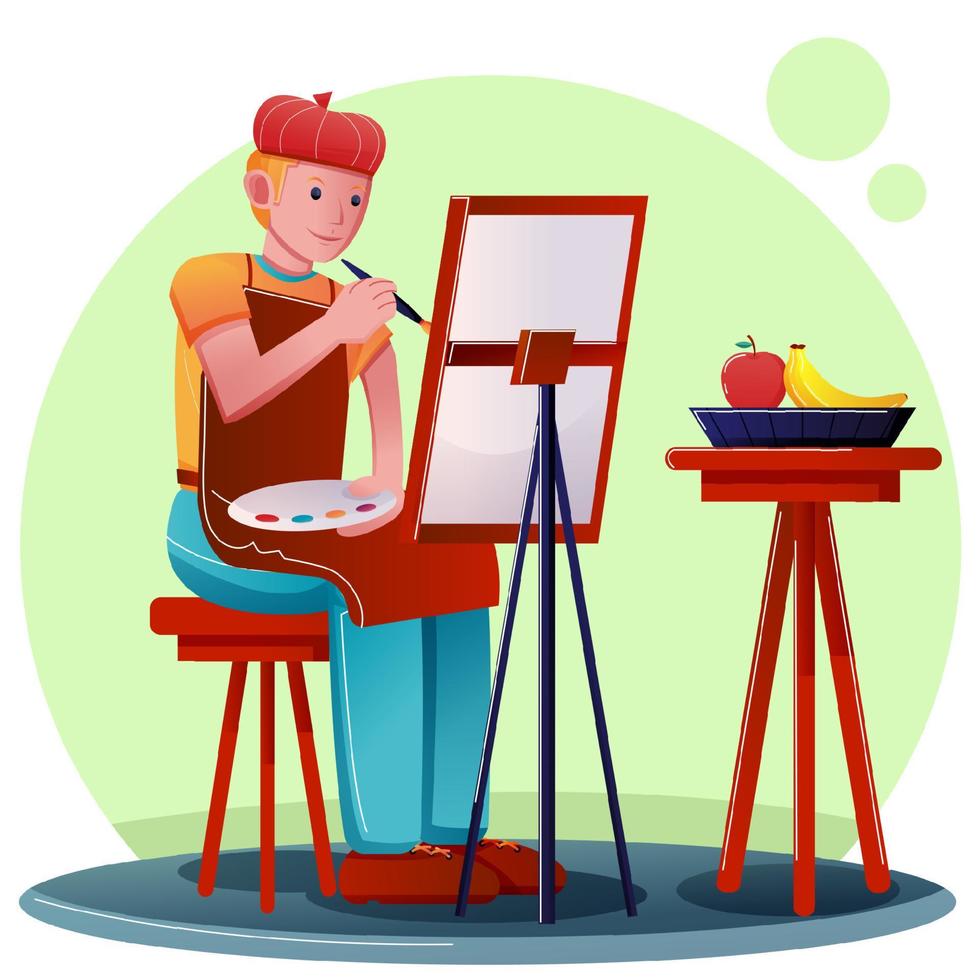 Male artist painting fruit vector illustrator