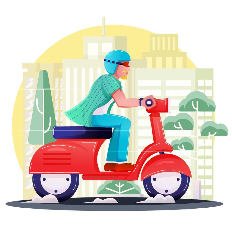 Enjoy the day around the city on a Vespa vector