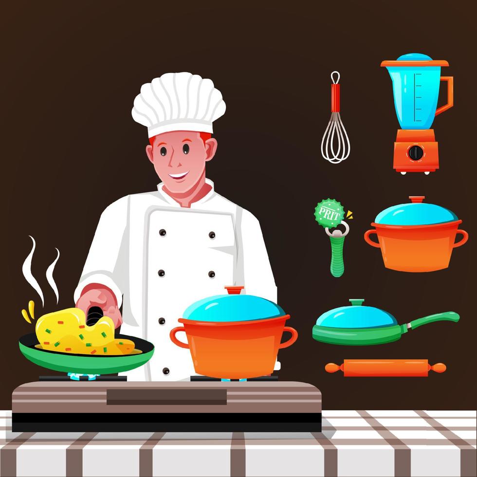 el chef está cocinando ilustrador vectorial vector