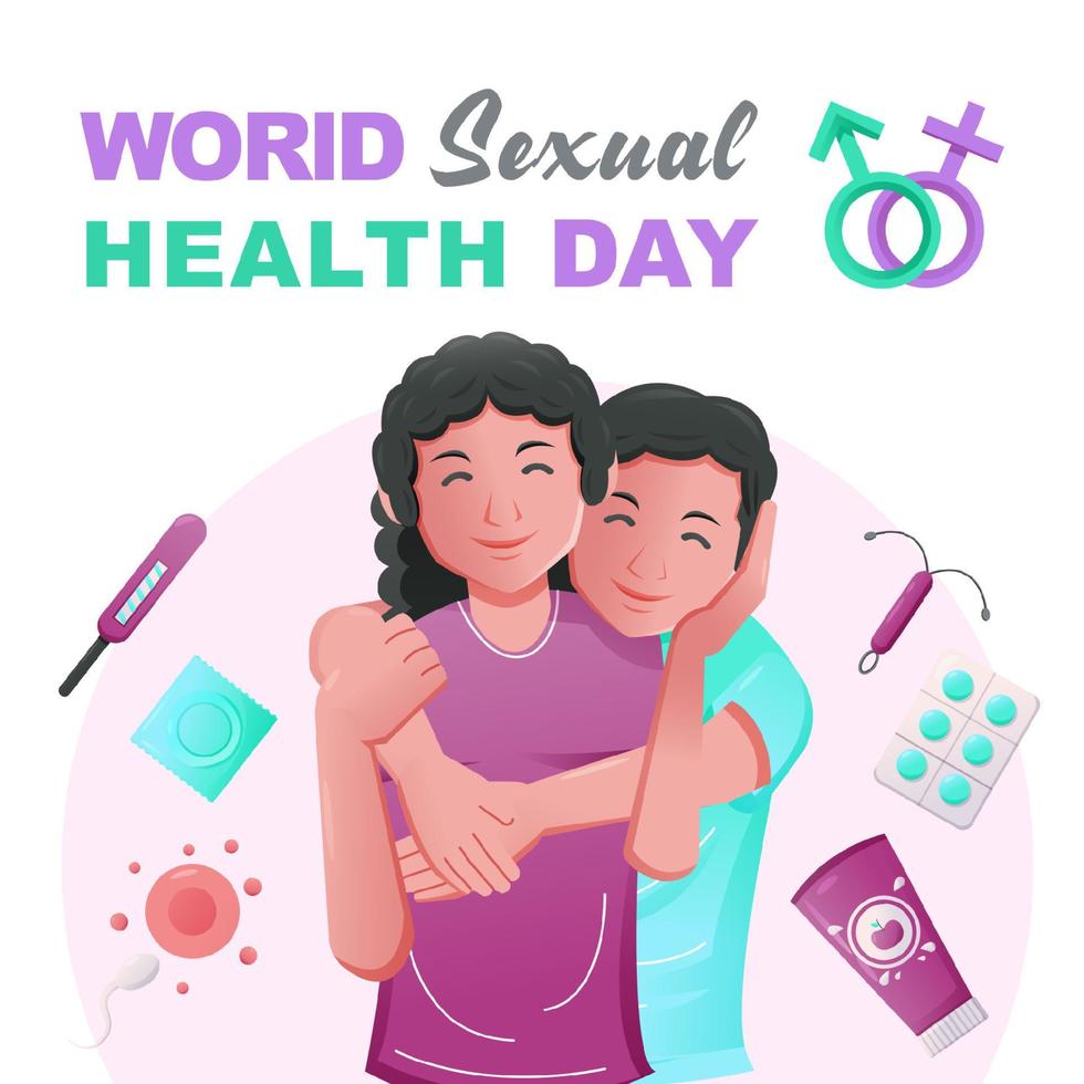 World sexual health day, husband hugs his wife vector