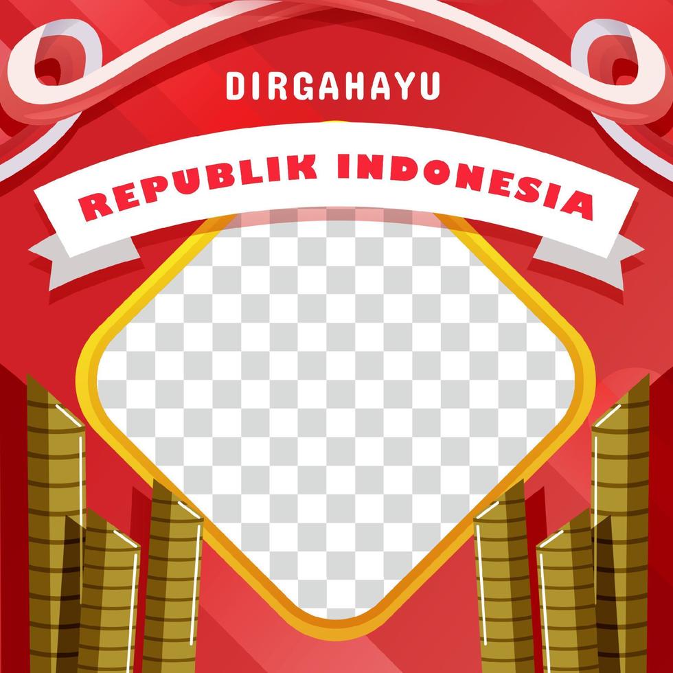 twibbon del día de la independencia de Indonesia con bambú puntiagudo, perfecto para publicaciones en medios sociales, vector