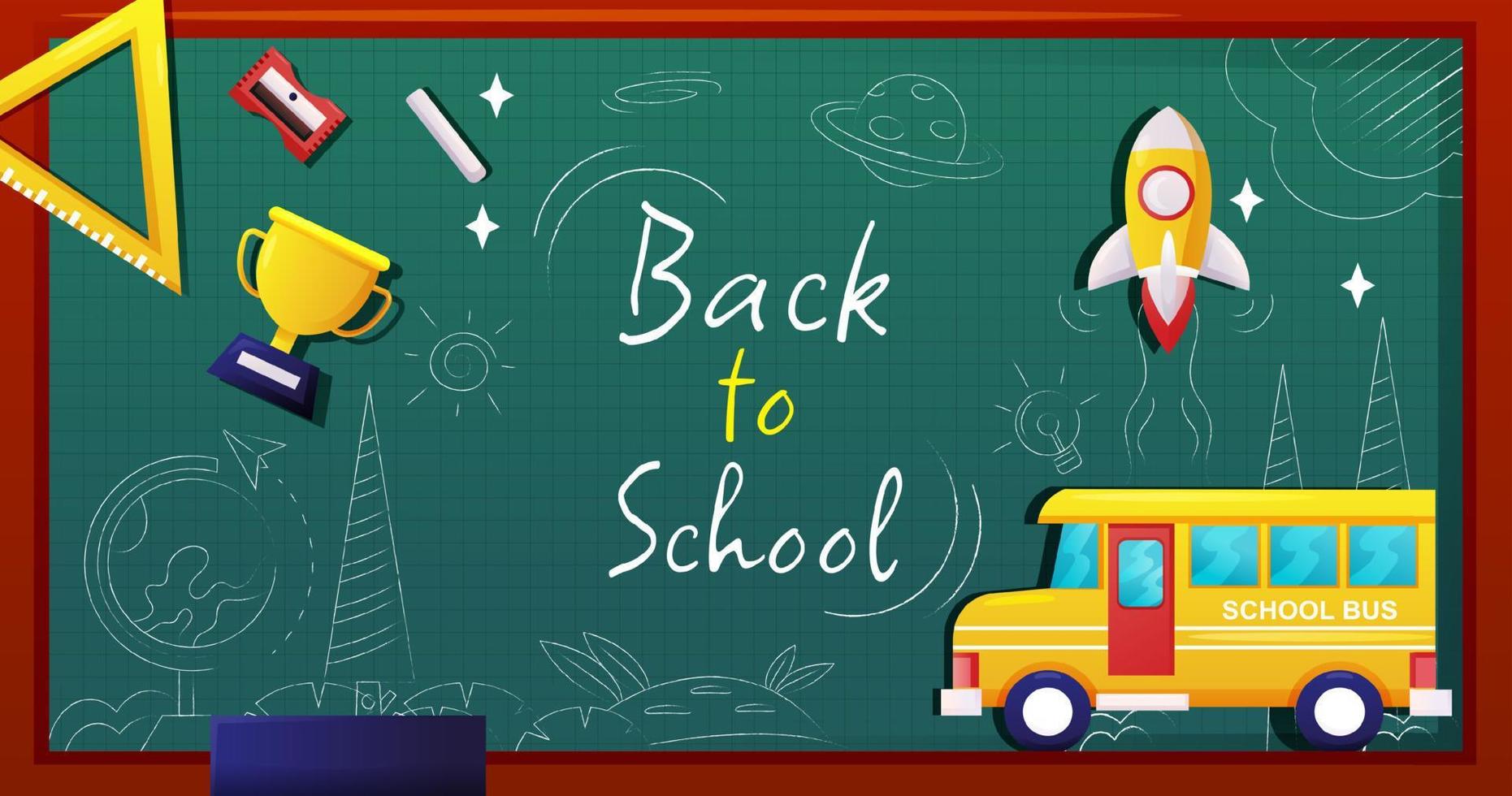 Back to School, Chalkboard background with fun objects vector