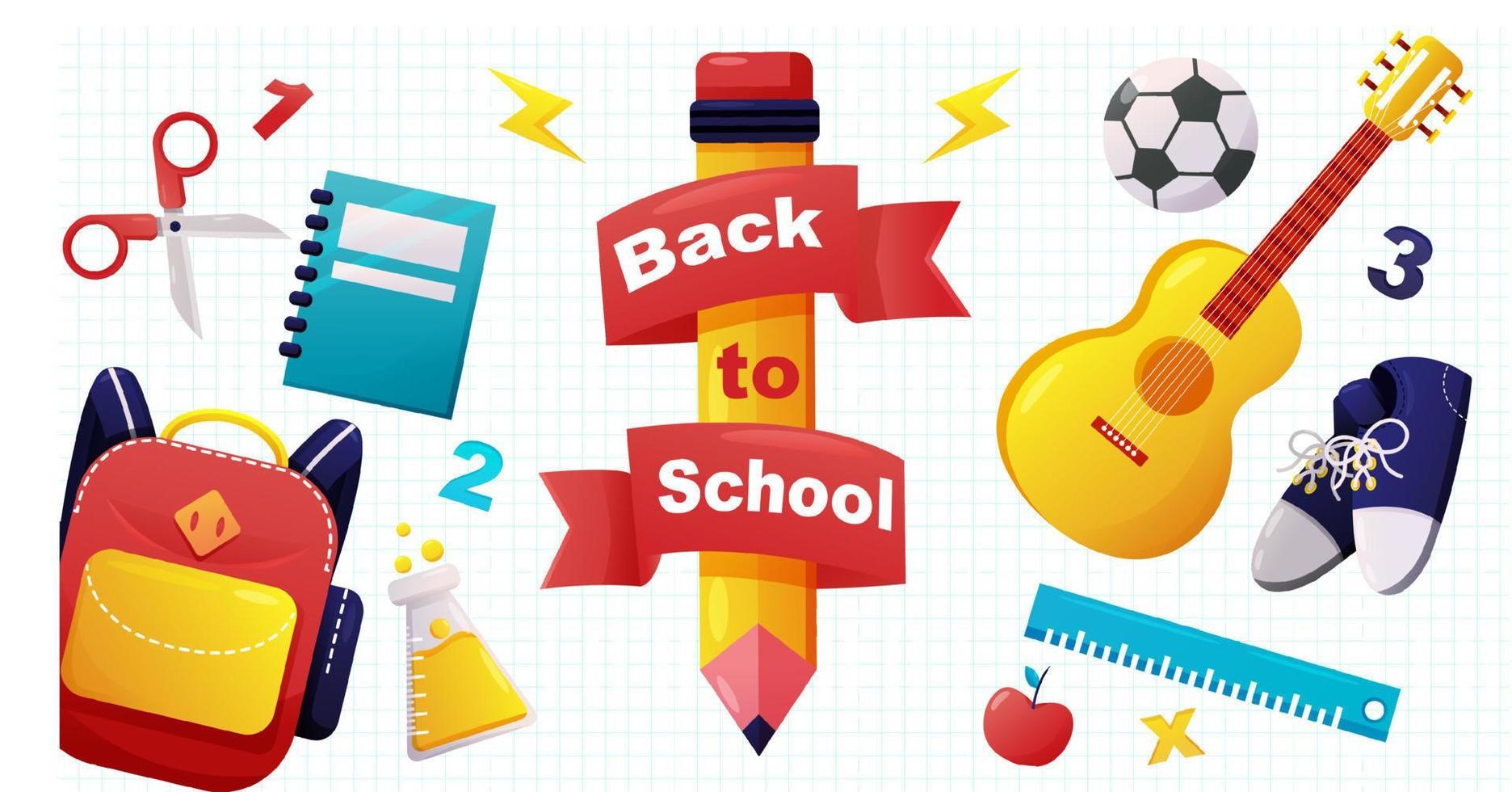Prepare your school equipment, let's go back to school vector