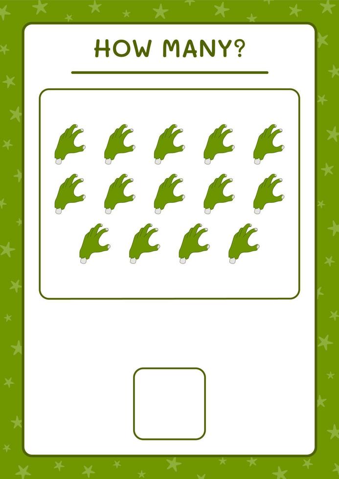 How many Zombie Hand, game for children. Vector illustration, printable worksheet