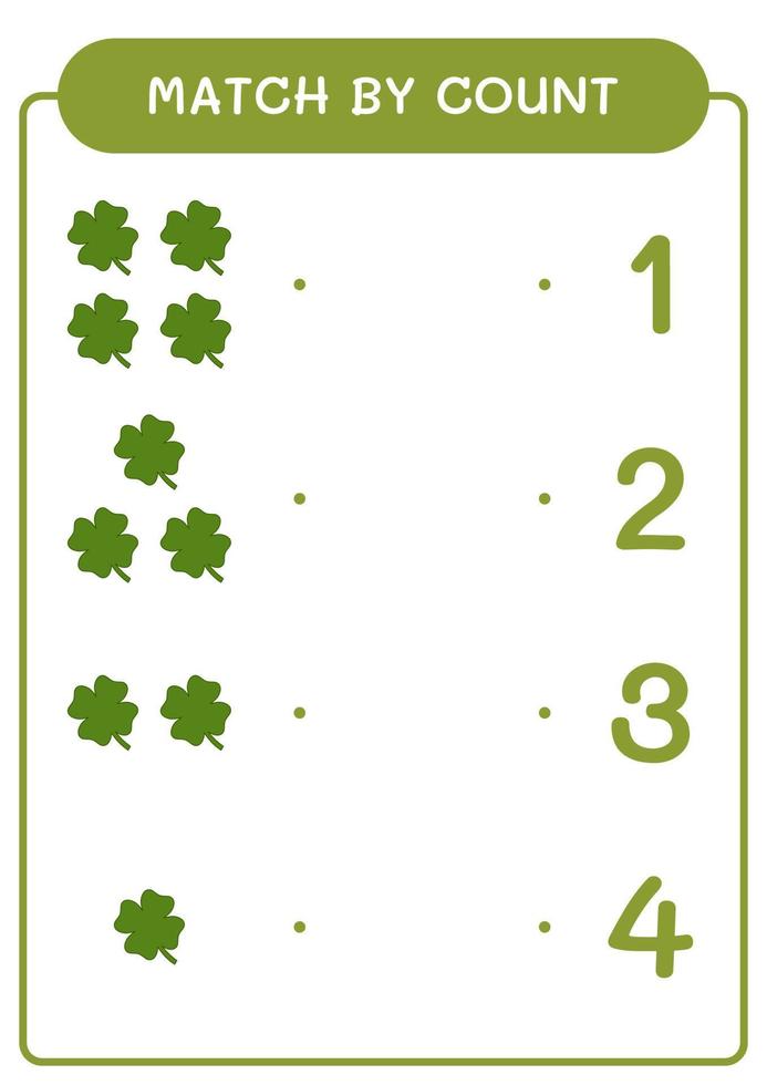 Match by count of Clover, game for children. Vector illustration, printable worksheet