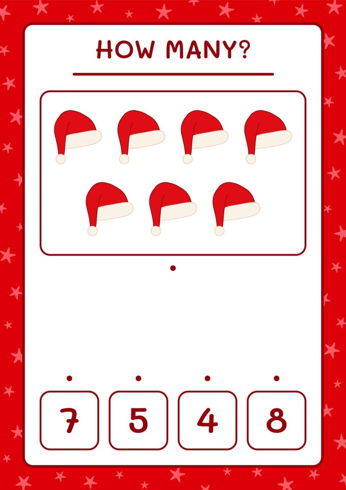 How many santa claus hat, game for children. Vector illustration, printable worksheet