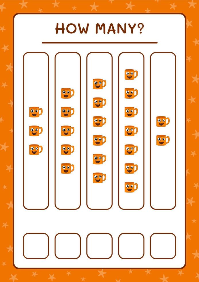 How many Mug, game for children. Vector illustration, printable worksheet