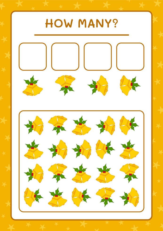 How many christmas bell, game for children. Vector illustration, printable worksheet