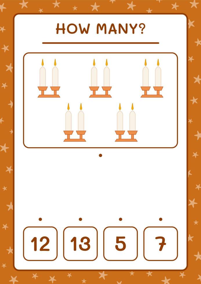 How many christmas candle, game for children. Vector illustration, printable worksheet